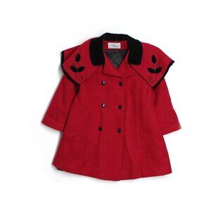 Girl Skyline Red Black Wool  Christmas Holiday Winter Church Dress Coat Size 6